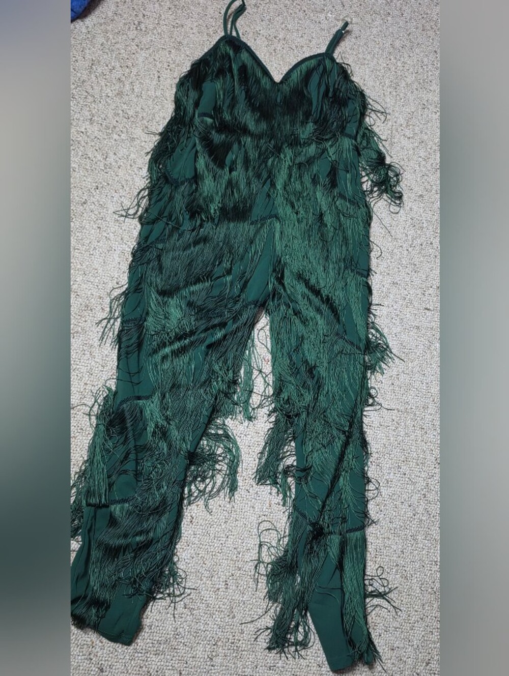 Green Fringe Jumpsuit - Women's Elegant Evening Wear
